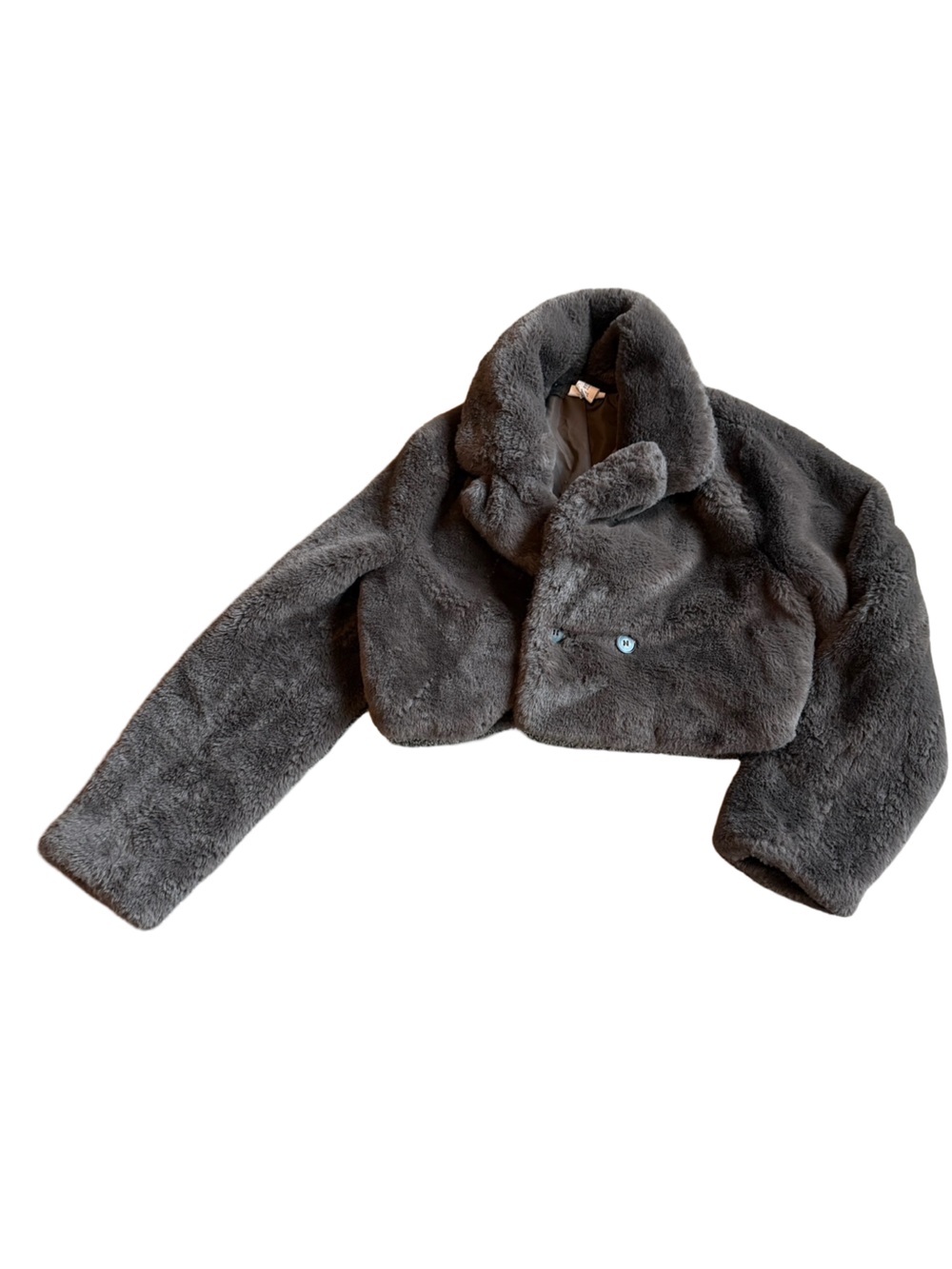 Song of Style Faux Fur Coat Brown Cropped Length Jacket Vegan Size Small Women's